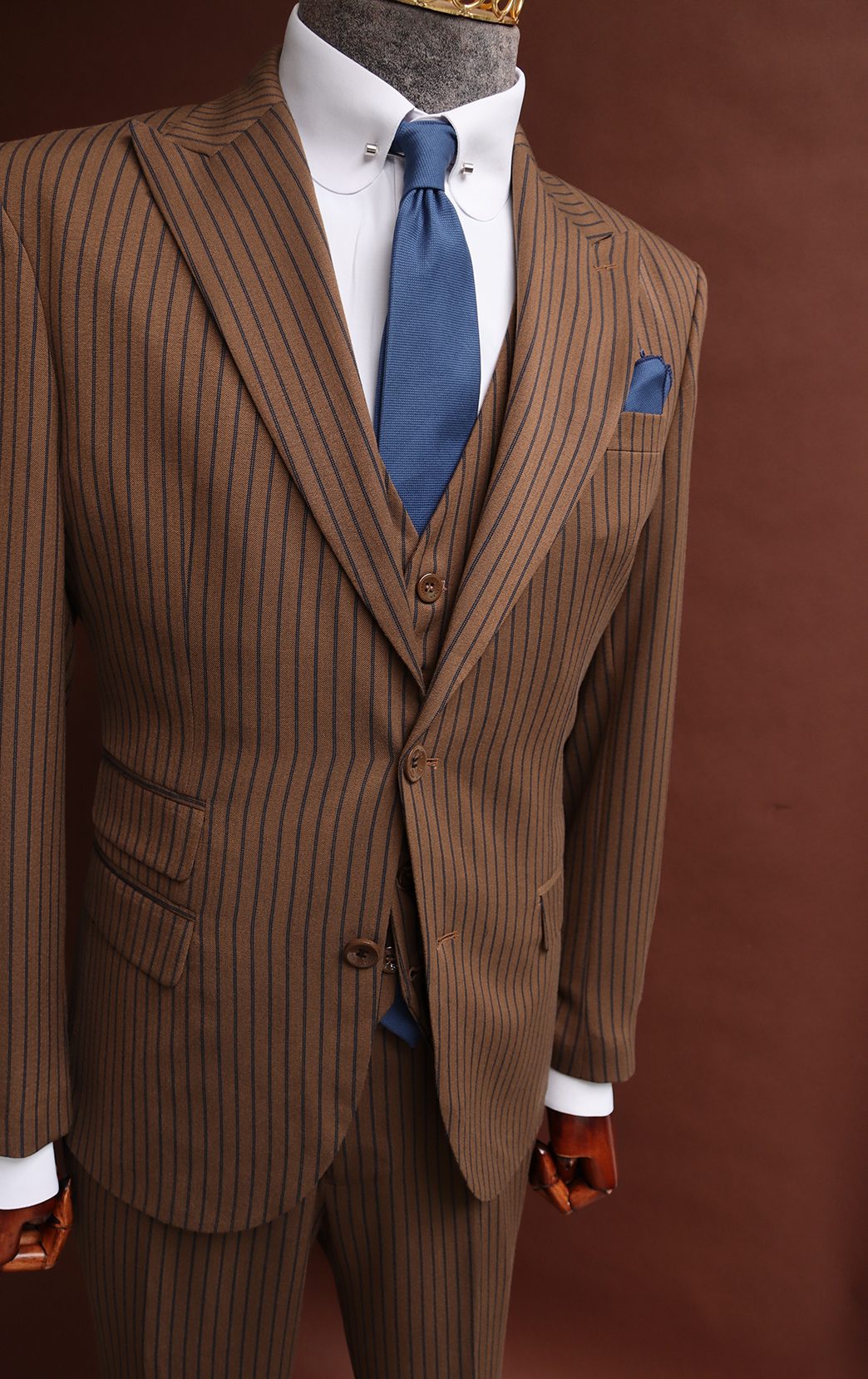 Brown Pinstripe Three Piece Suit