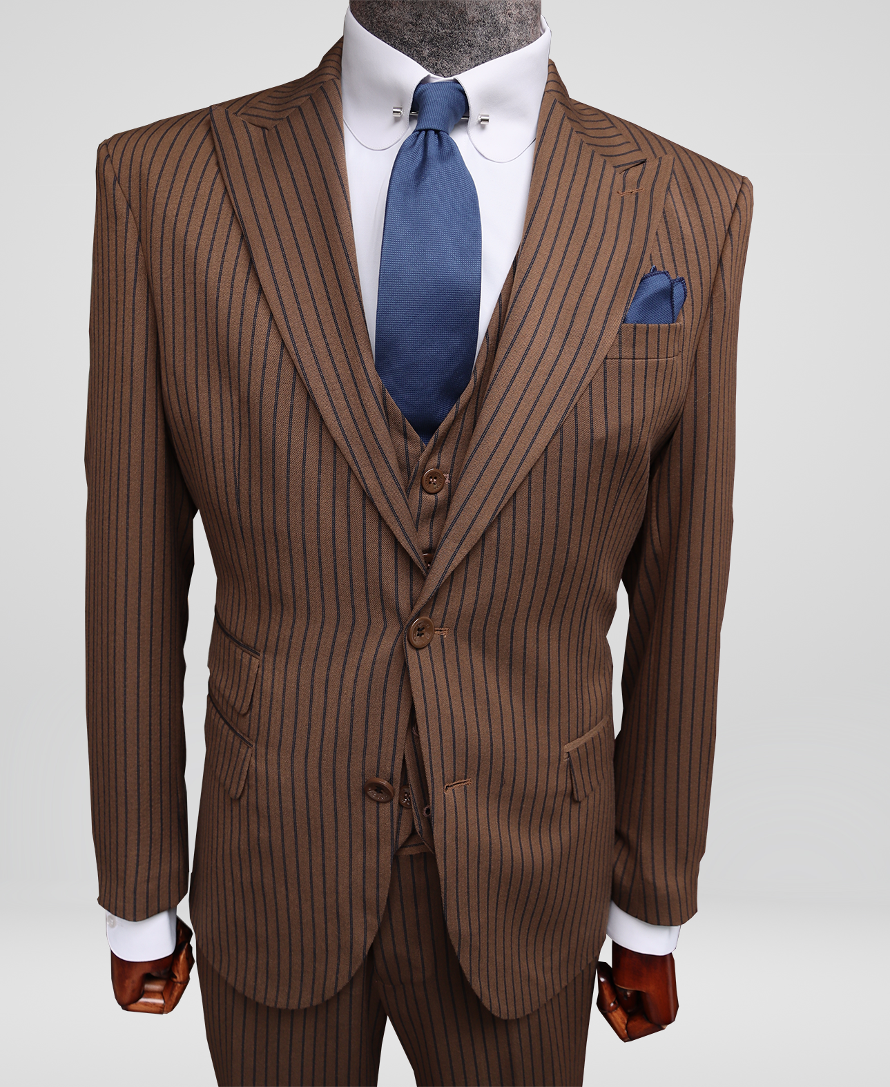Brown Pinstripe Three Piece Suit