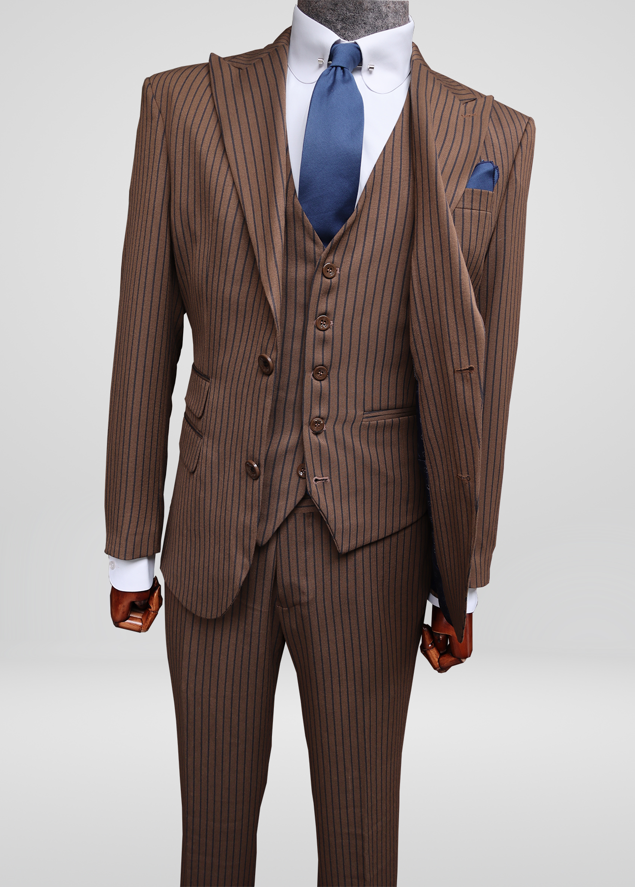Brown Pinstripe Three Piece Suit