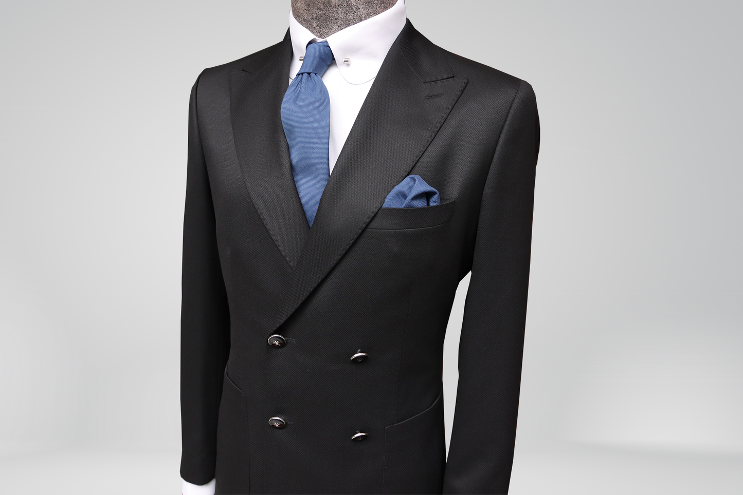 Black Four Buttons Double Breasted Suit