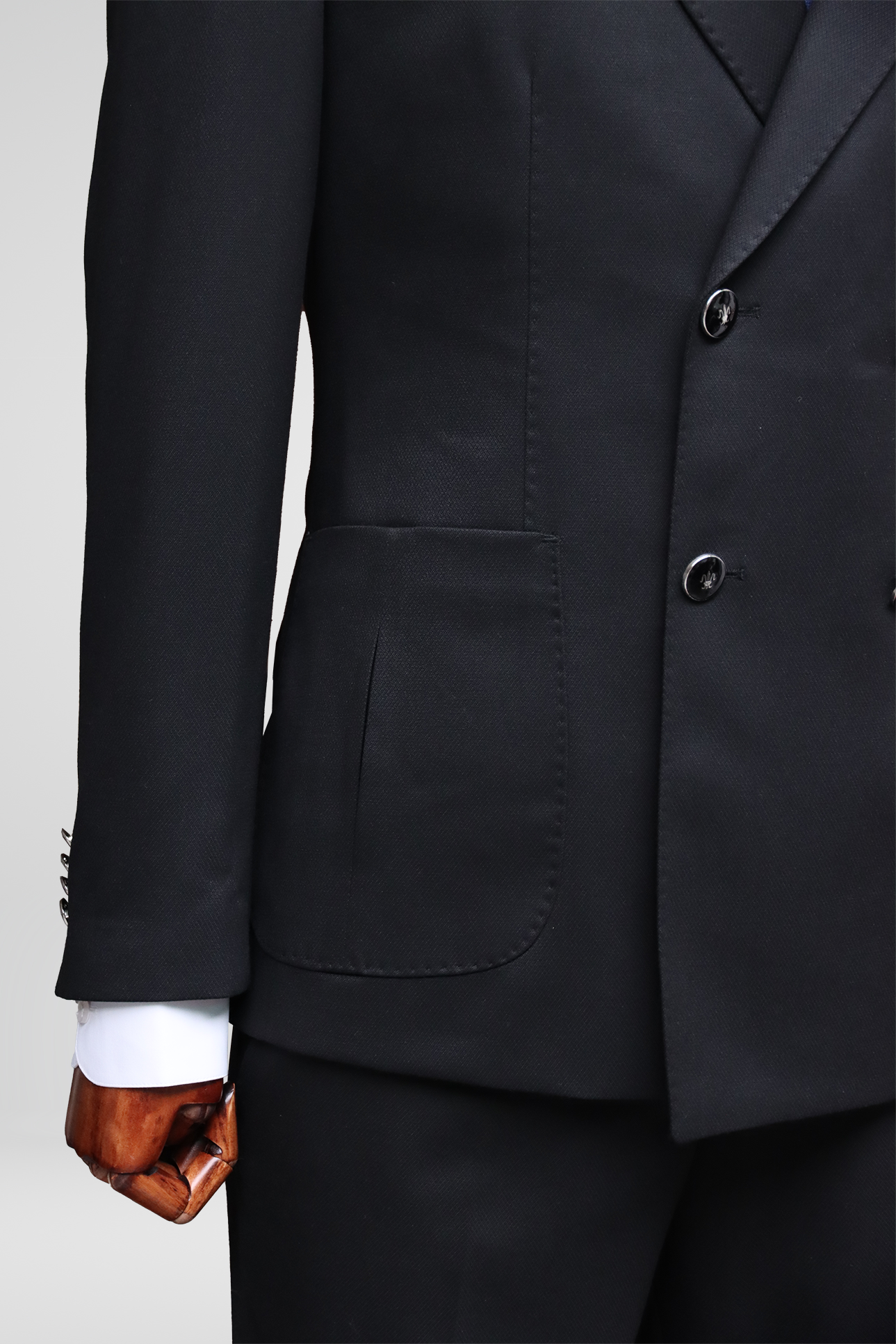 Black Four Buttons Double Breasted Suit