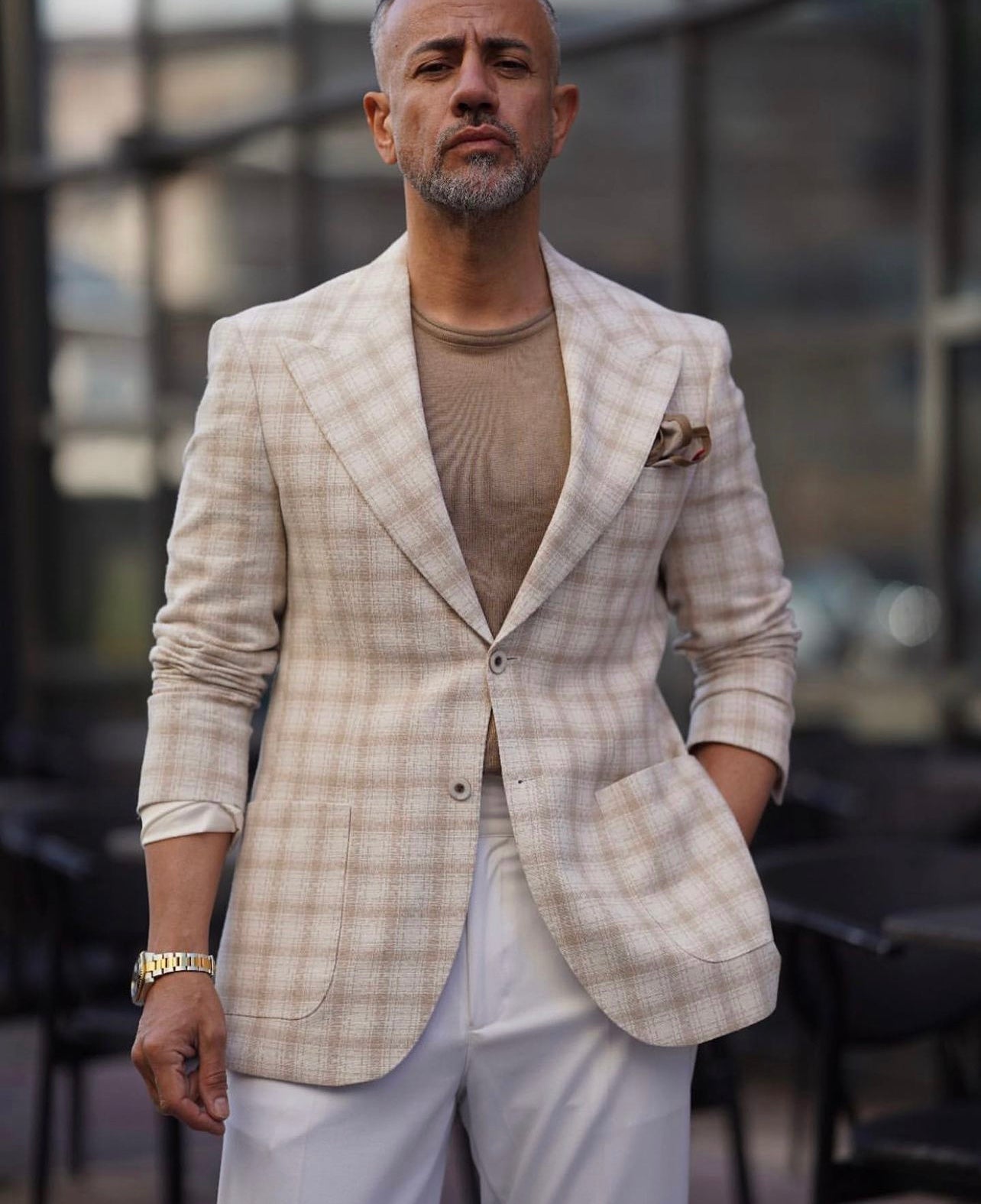Beige Checkered Blazer