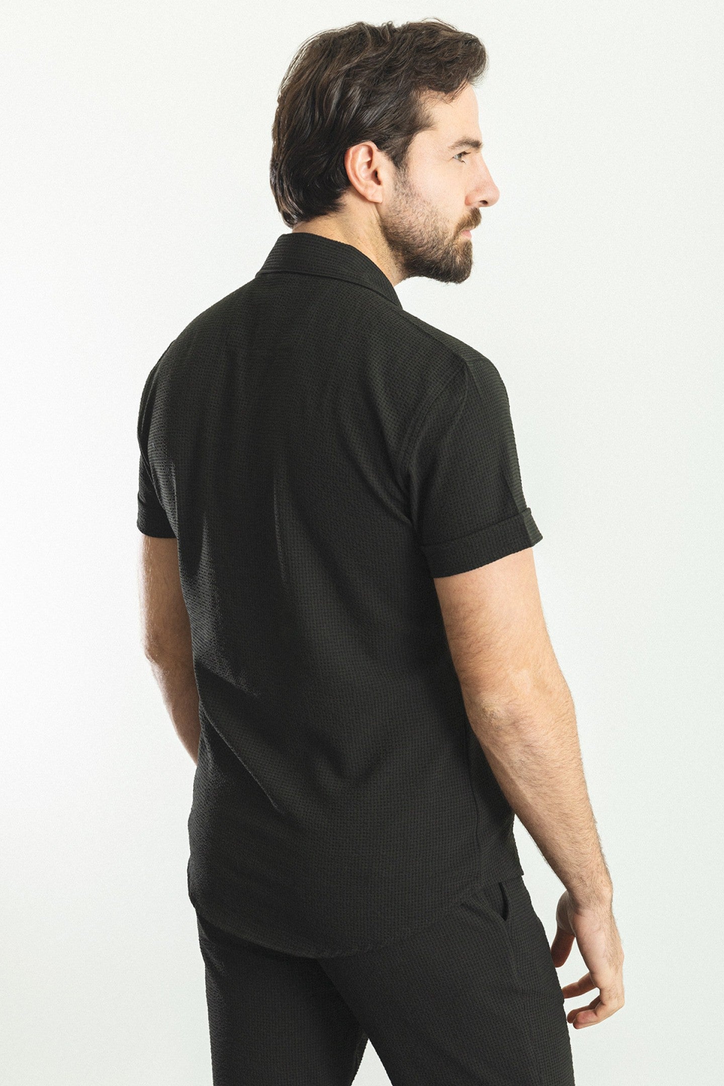 Dobby Black Shirt And Short Set