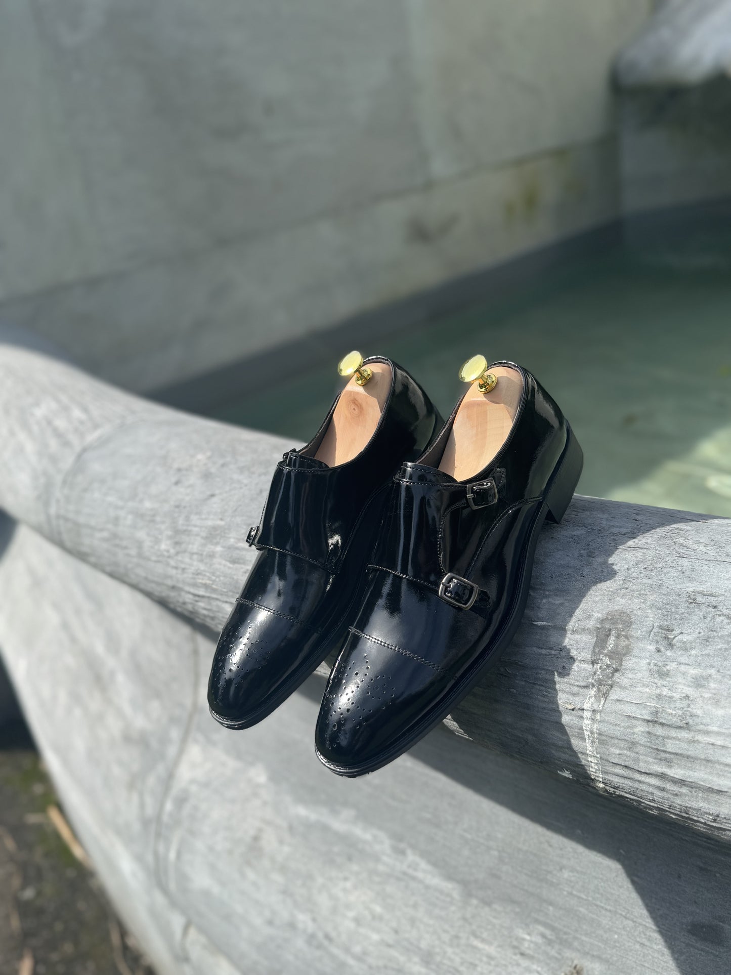 Patent Sovereign Black Double Monk Shoes