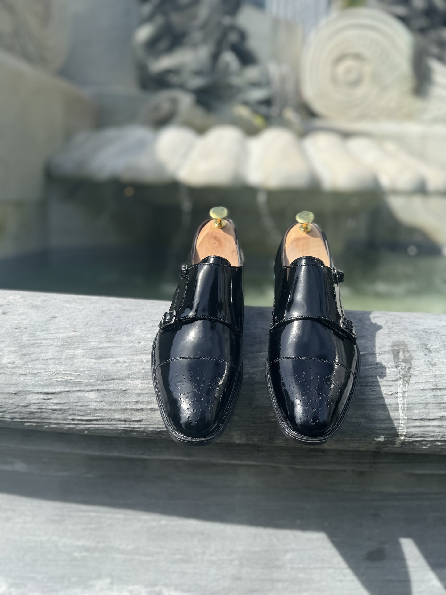 Patent Sovereign Black Double Monk Shoes