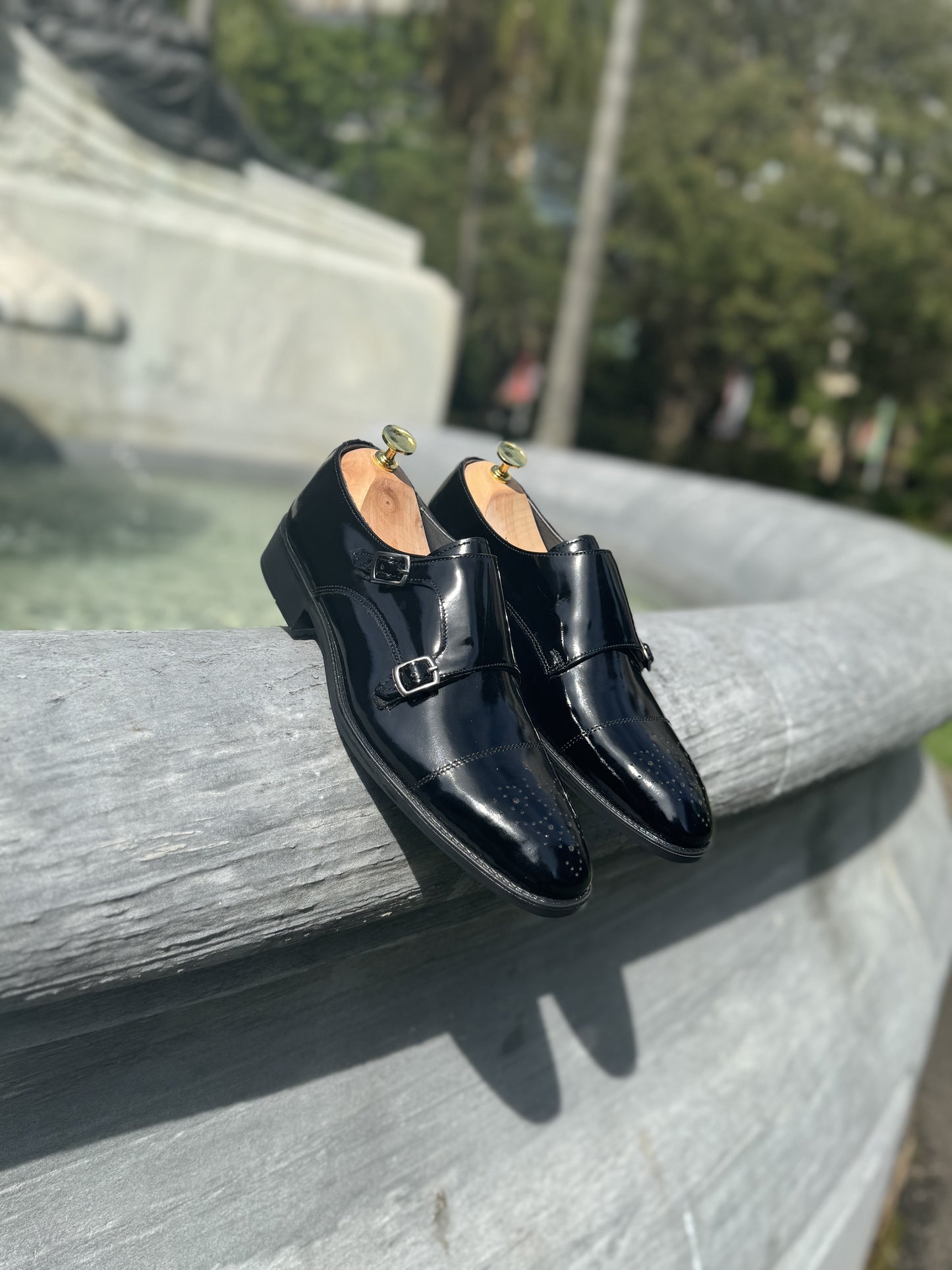 Patent Sovereign Black Double Monk Shoes