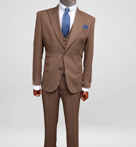 Brown Pinstripe Three Piece Suit