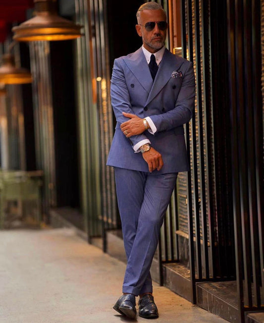 Light Denim Double Breasted Suit