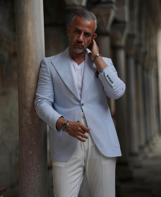 Baby Blue Small Checkered Blazer