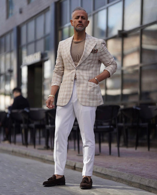 Beige Checkered Blazer