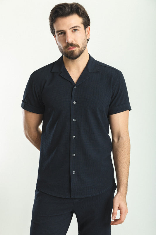 Dobby Navy Shirt And Short Set